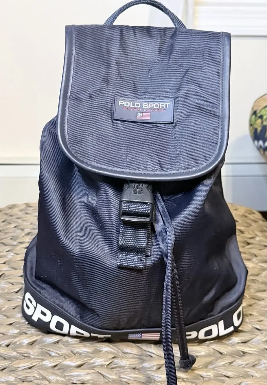 90s Vtg Polo Sport Ralph Lauren Blue Drawstring Backpack Adjustable Straps Y2K